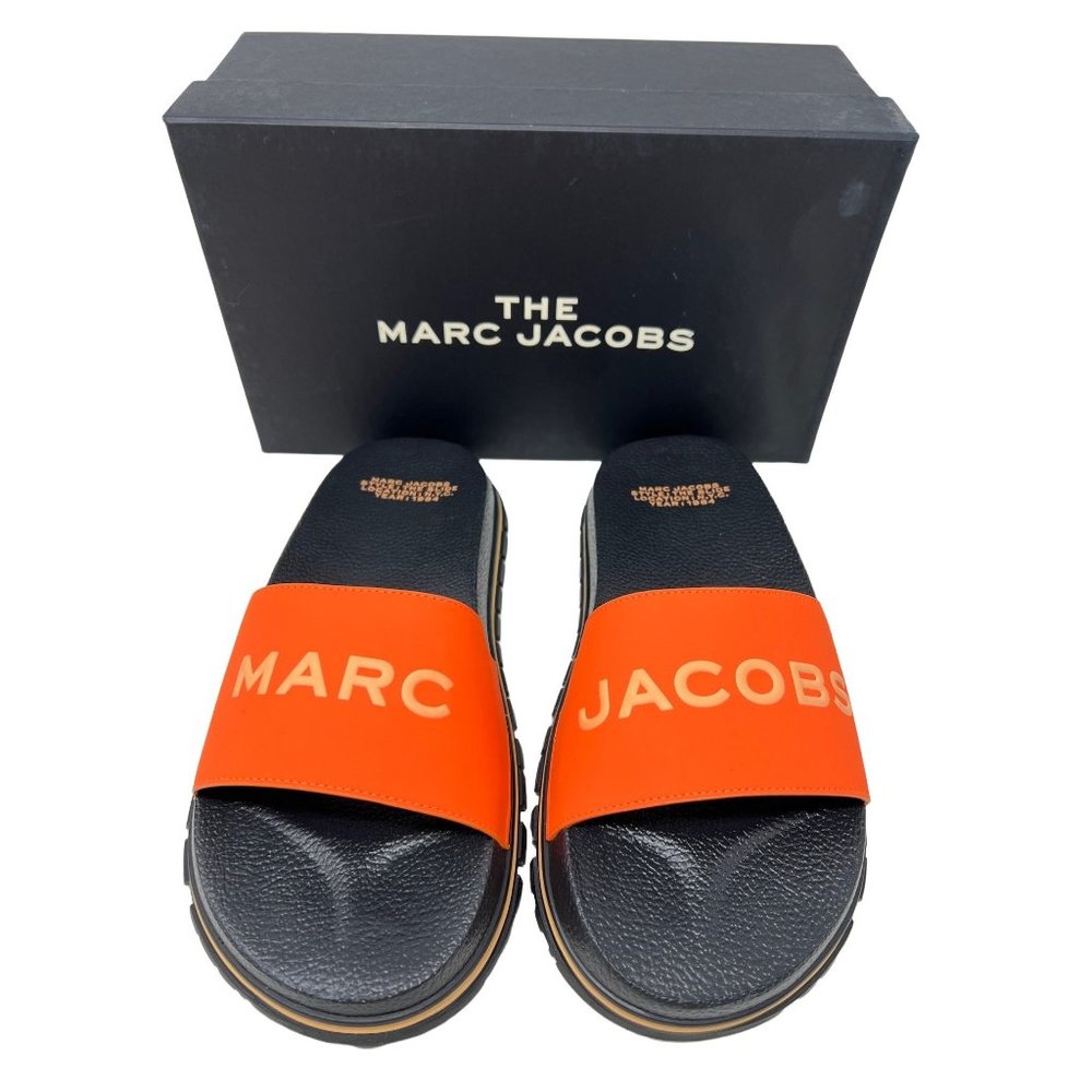 Women's Marc Jacobs The Slide Sandals Orange Dragon Fire New With Box